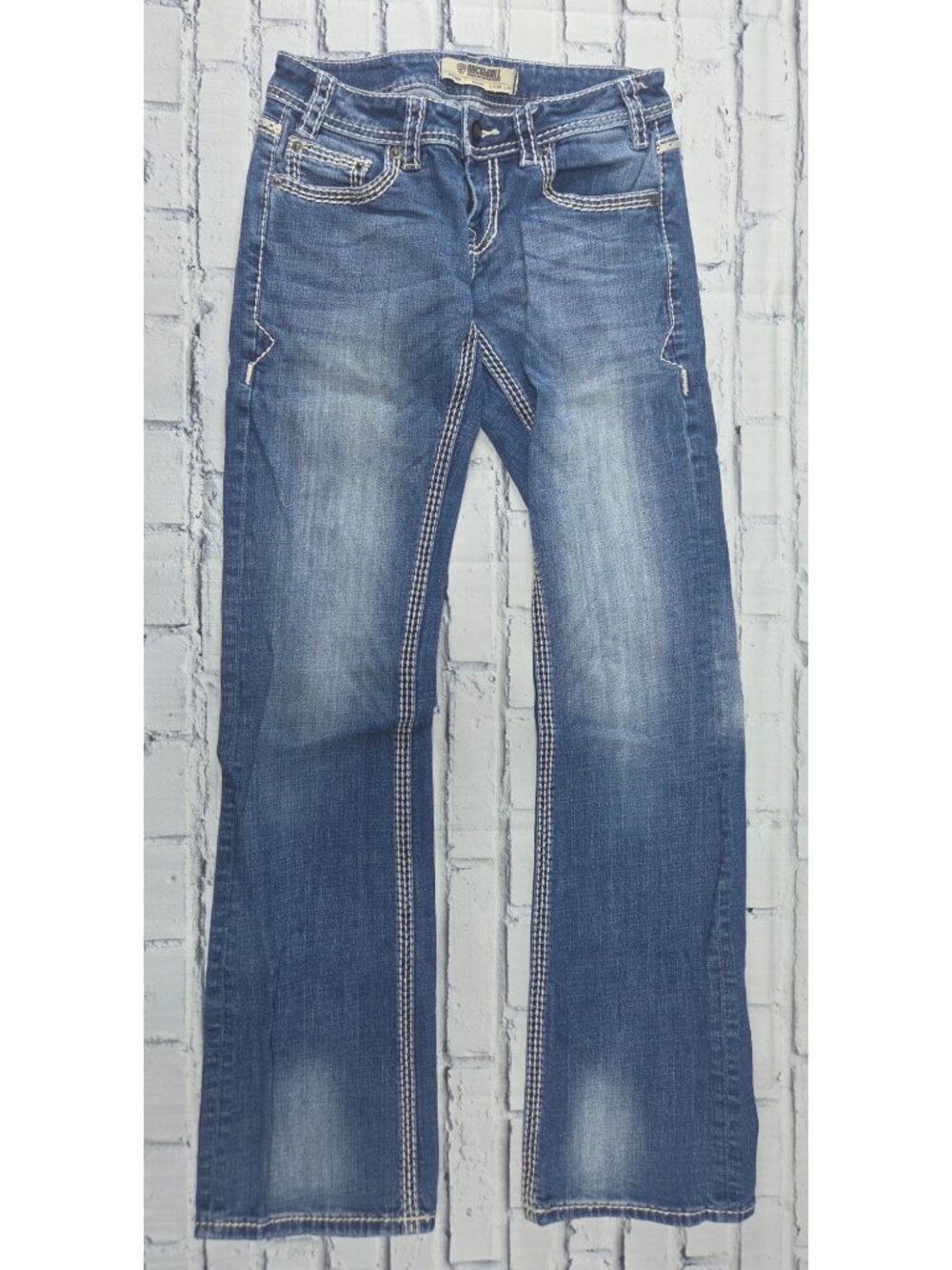 Rock & Roll Denim Womens Mid-Rise Riding Jeans 25x36 Blue Contrast Stitching